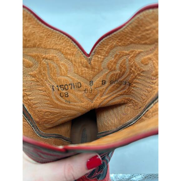 Lucchese 2000 8 Full Quill Ostrich Red Black Women’s Western Cowgirl Boots - Picture 7 of 9